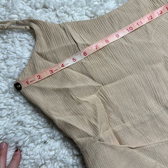 GB Beige Ruffle Wrap Mini Dress Muslin Material Tank Dress Sundress Neutral - Picture 4 of 7